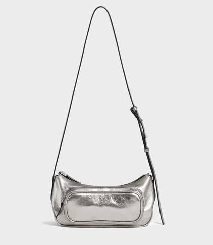 silver handbag with pocket