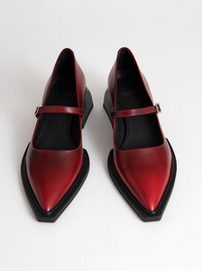 Pointy toe red Mary Janes