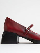 Load image into Gallery viewer, Close up of red Mary Jane block heel 