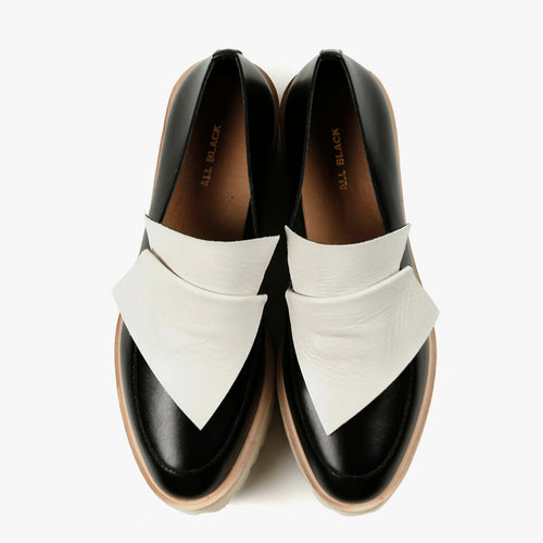 FLATBOW FLATFORM LOAFER Black and White Leather Slip-on Loafer