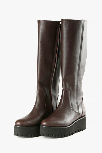 Brown knee high wedge boots