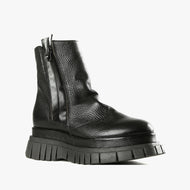 Black Leather Lug Sole Boots