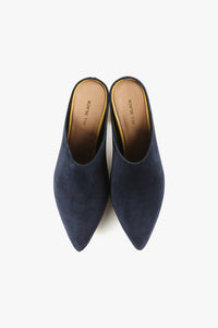 Pointy toe navy suede slip on shoes