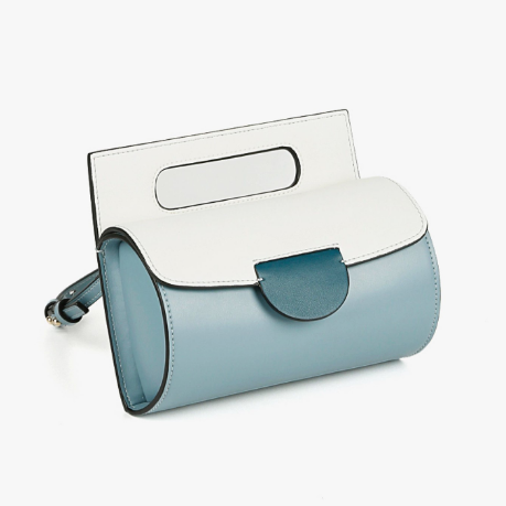 Blue and white rounded handbag