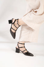 Load image into Gallery viewer, GLADIATOR BLOCK Black Leather Heels