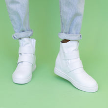 Load image into Gallery viewer, White wedge sneaker with two wide leather straps