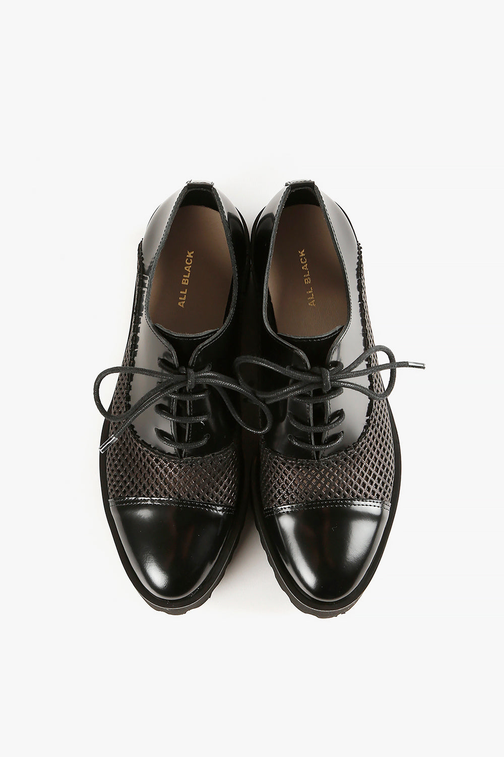 PERF FLATFORM OX Black Shoes Black Mesh Lace Up Flatforms