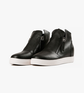 Black leather sneakers with two side zippers