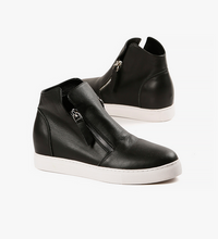 Load image into Gallery viewer, Black leather wedge sneakers with white sole
