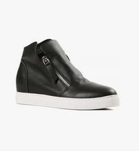 Load image into Gallery viewer, Black Leather side zip wedge sneaker