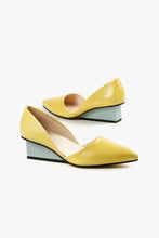 Load image into Gallery viewer, SQUARED OFF Yellow &amp; Seafoam Green Wedge Pump