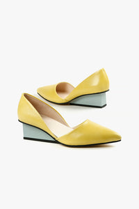 SQUARED OFF Yellow & Seafoam Green Wedge Pump