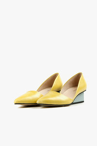SQUARED OFF Yellow & Seafoam Green Wedge Pump