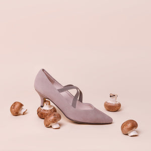 Mushroom colored suede kitten heel pump