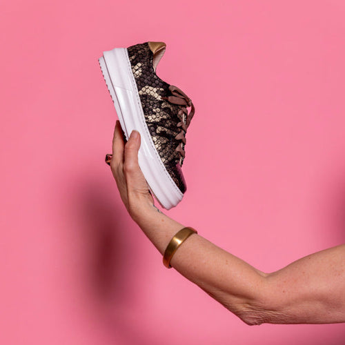 COSMOS Patent Brown & Gold Snakeskin Sneaker