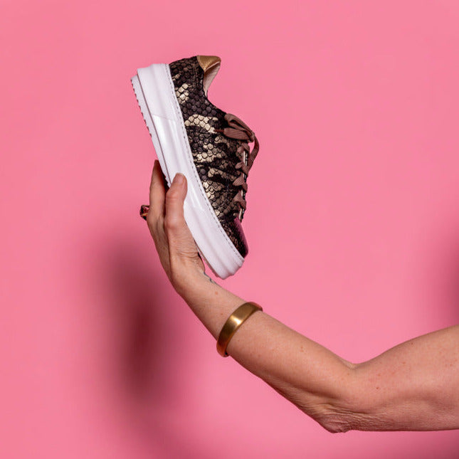COSMOS Patent Brown & Gold Snakeskin Sneaker