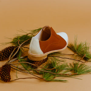 Tan Oxfords with White Heel 