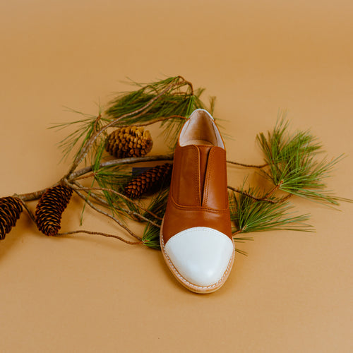 Tan Leather with White Toe Oxfords