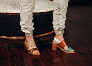 Strappy Sandals with Wood Block Heels