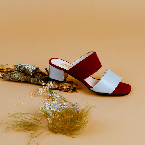 Red Suede dressy mule sandals