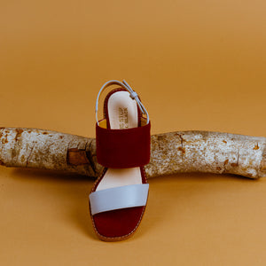 Red Suede Light Grey Leather Sandal