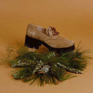 STONE Beige Lace Up Lug Shoes