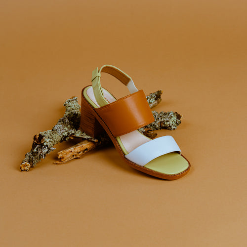 Tan White Green Srappy Sandals