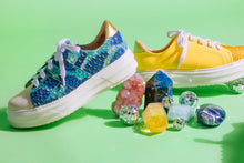 Load image into Gallery viewer, Tilapia leather Blue-Teal and Gold Chunky Sneaker and Yellow leather chunky sneaker