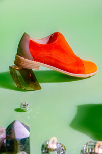 Orange suede and leather oxfords