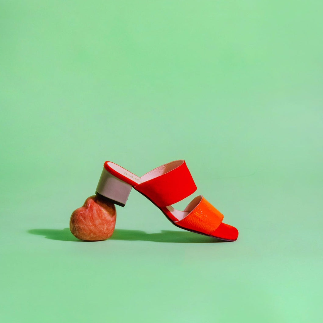 Orange Mule Sandal with Grey Heel