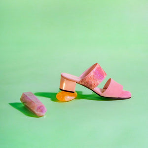 PINK OPAL Pink Suede & Gold Sandals