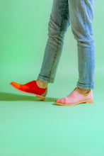 Load image into Gallery viewer, Models wears Pink suede and tilapia leather oxford and Orange suede and leather oxford