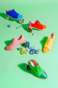 Blue, Orange, Pink, Yellow, Green oxfords