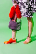 Load image into Gallery viewer, Models wears Pink suede and tilapia leather oxford and Orange suede and leather oxford