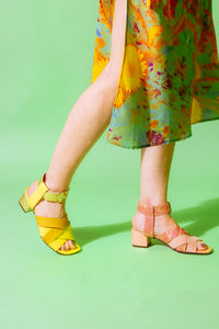 Mid Heel Sandals in Yellow or Pink