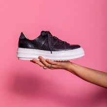 Load image into Gallery viewer, Black embossed snakeskin leather chunky sneaker