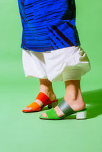 Load image into Gallery viewer, Green Mules with White Mid Heel