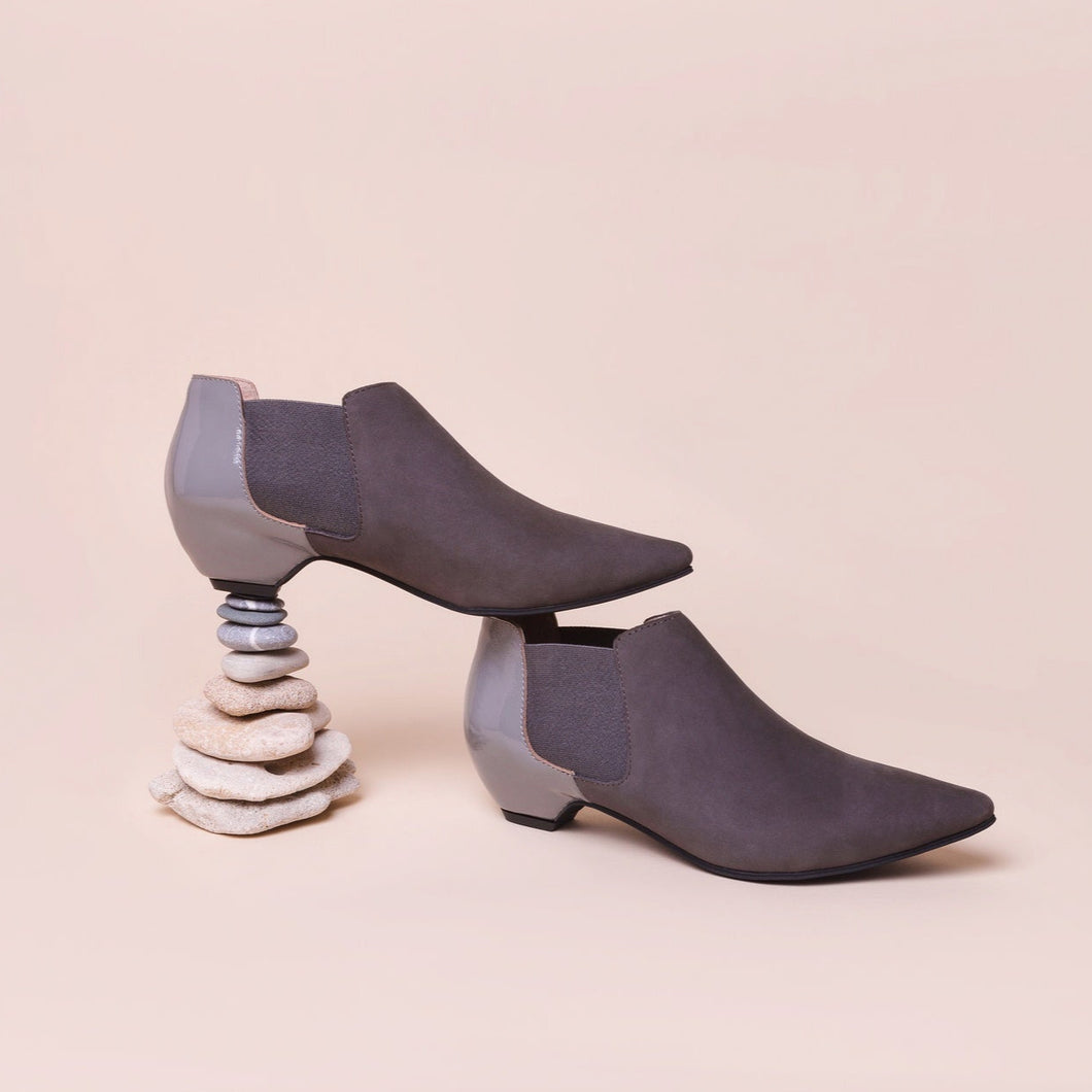 Grey suede & patent leather boots