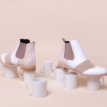 Load image into Gallery viewer, White leather and beige suede Chelsea Boots