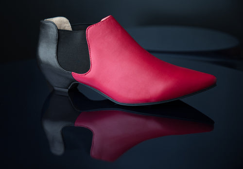 Red and  Black Leather Ankle Boots