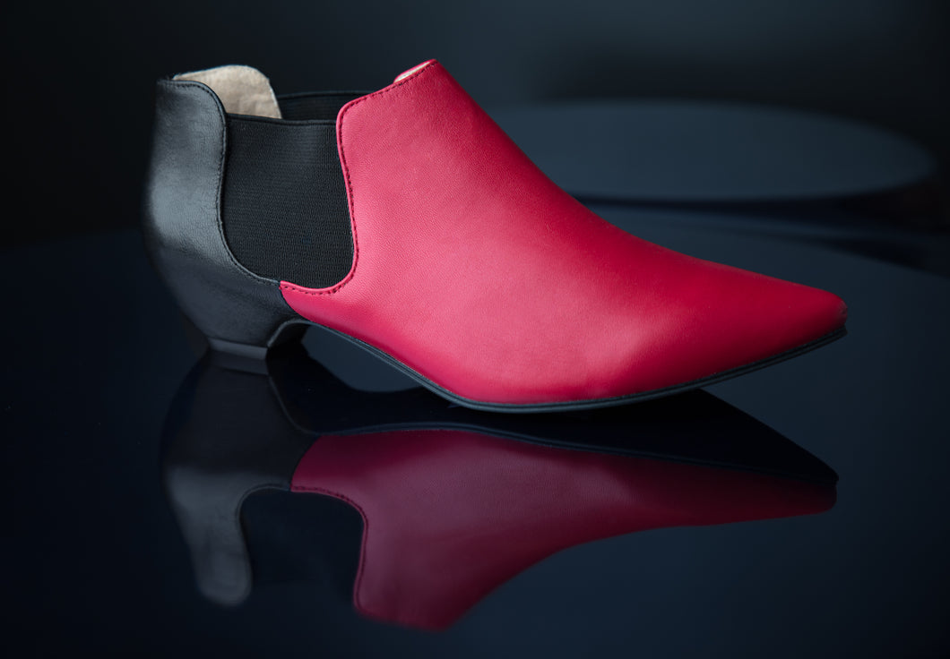 Red and  Black Leather Ankle Boots