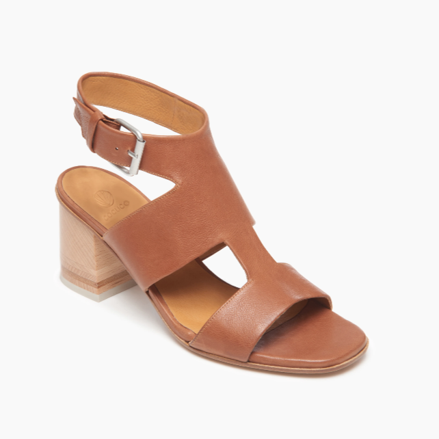 Berry Tan Leather Block Heel Strappy Sandal 38.5
