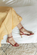 Load image into Gallery viewer, Red Sandals with sculpted wood heels