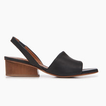 Load image into Gallery viewer, Black Leather Mid Heel Sandal