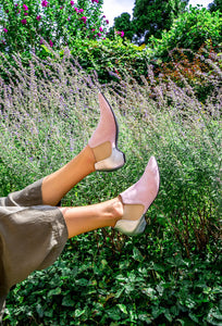 Pink Suede Silver Leather Ankle Boots