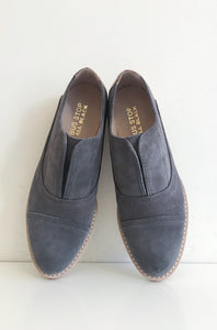 Grey suede and tan patent leather oxford