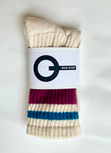 Load image into Gallery viewer, STRIPE Wine Cotton Crew Socks