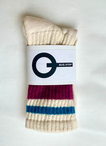 STRIPE Wine Cotton Crew Socks