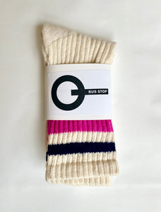 STRIPE Neon Pink Cotton Crew Socks