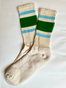 STRIPE Green Cotton Crew Socks